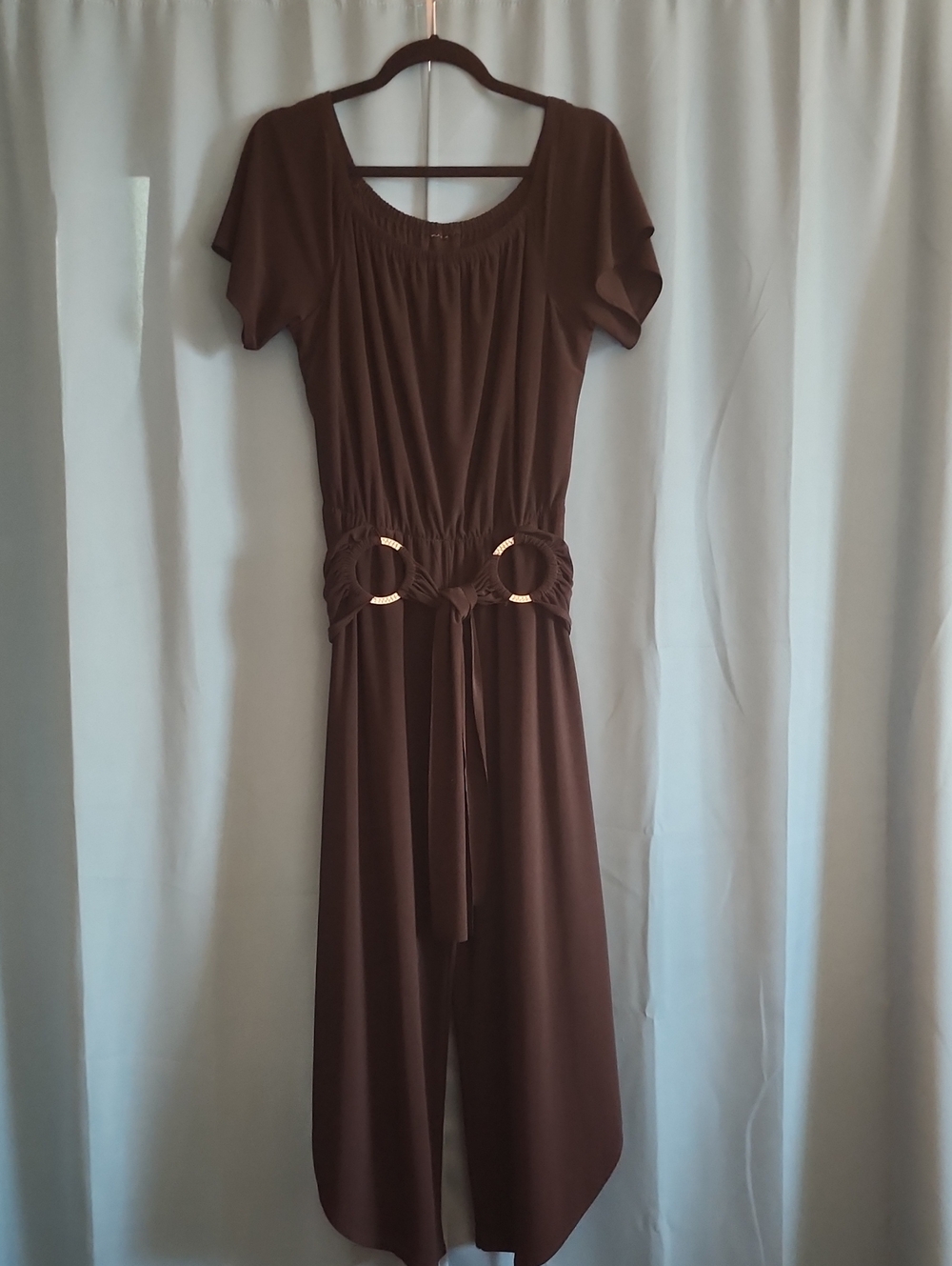 Black Women's Short-Sleeve Jumpsuit with Waist Rings